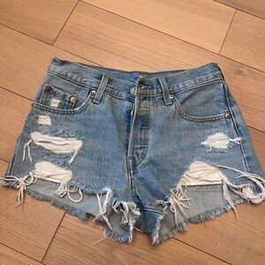 Levi's Light Blue Distressed Denim Shorts